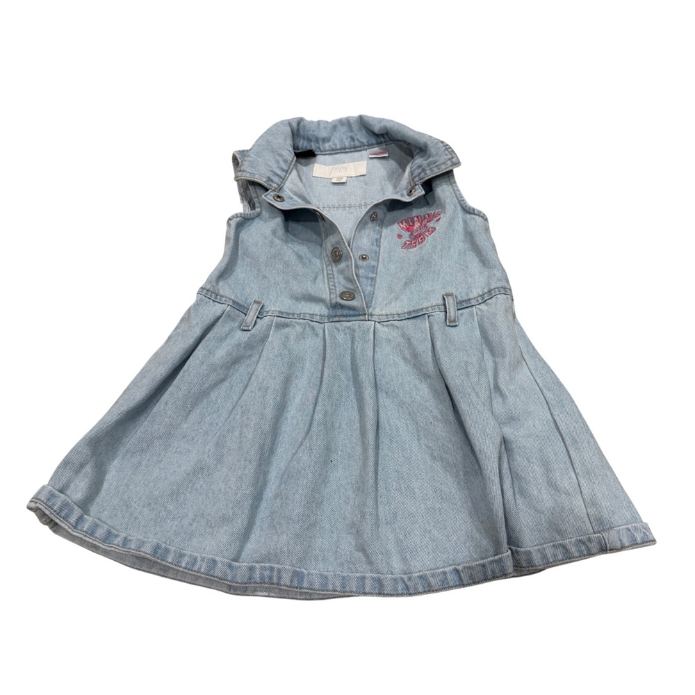 Zara Disney Minnie Mouse‎ Girls Light Wash Denim Sleeveless Pleated Dress 4Y